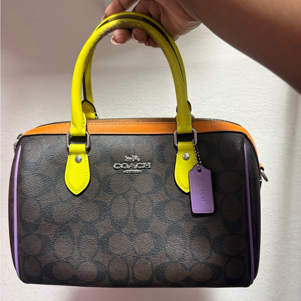 Coach Brown and Yellow Satchel with Orange Accents